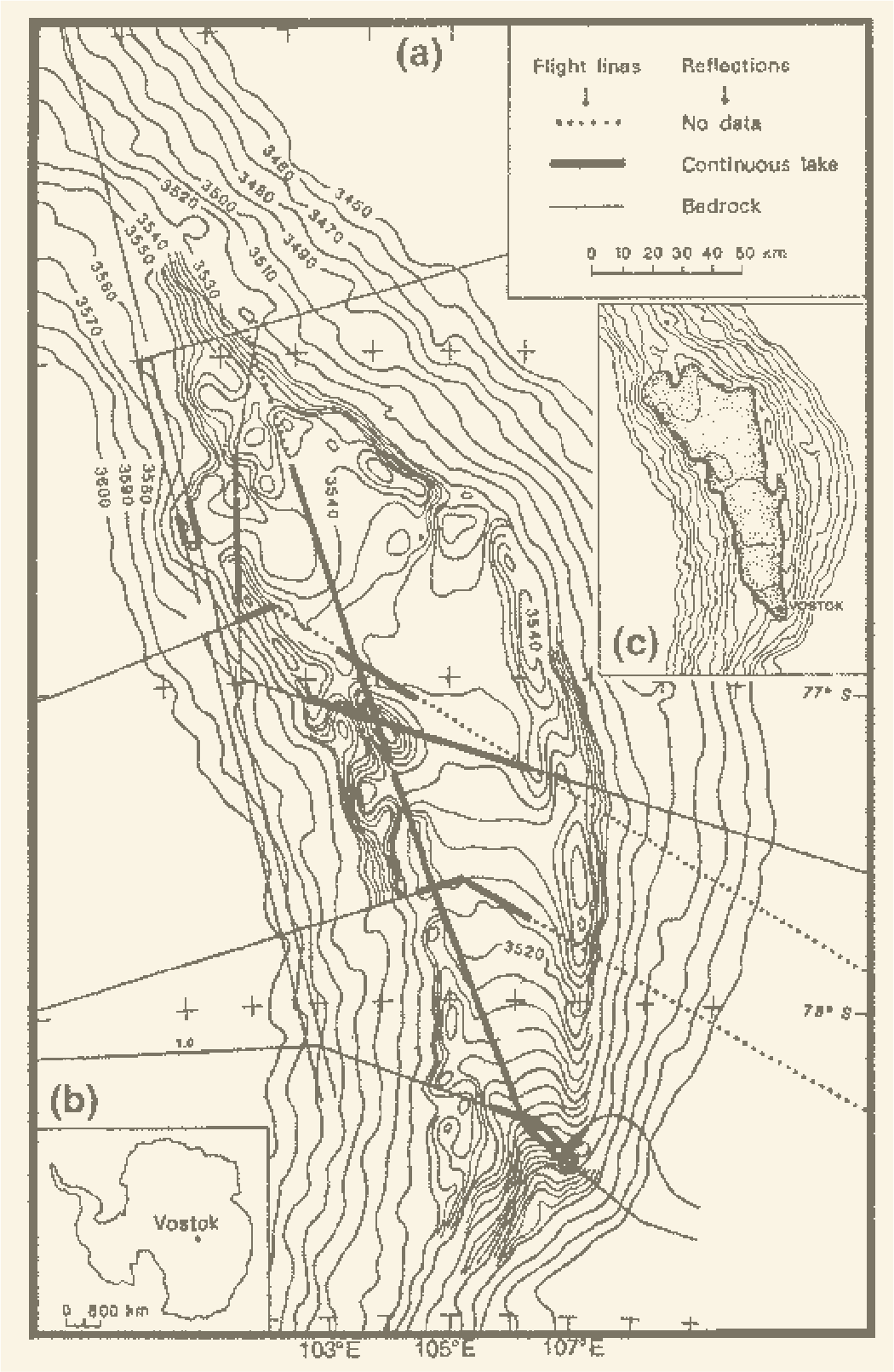 Radio-echo sounding profile across Lake Vostok