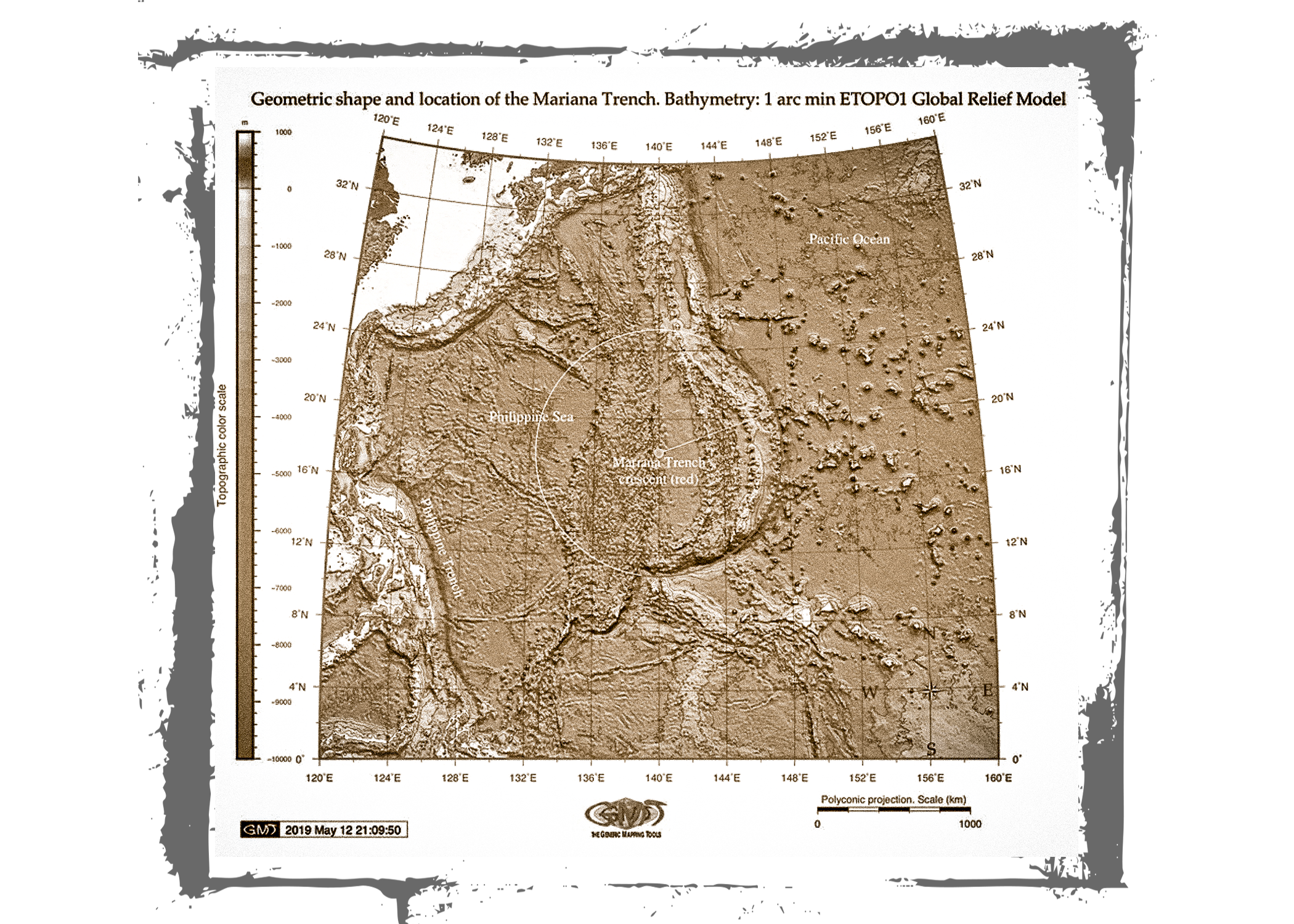 Multibeam bathymetry with ship tracklines